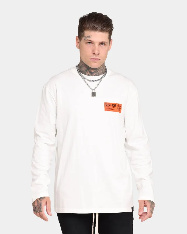 EN ES Prosper Long Sleeve T-Shirt Off White Hooded Caped Shawl Collar