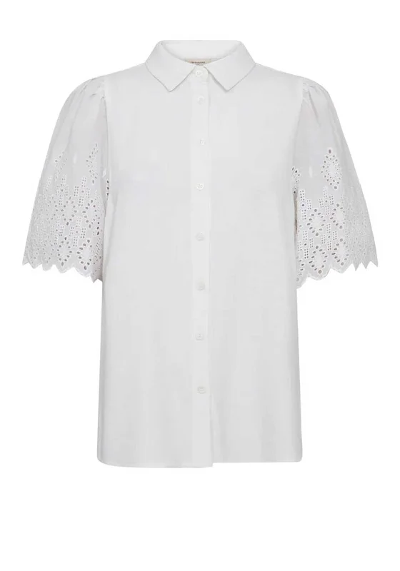 Freequent Lara Lace Sleeved Shirt, Brilliant White Striped Floral Plaid