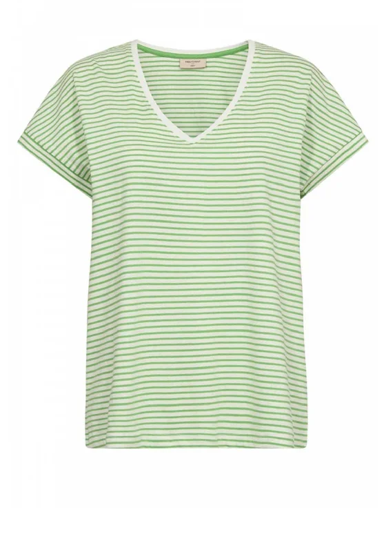 Freequent Mian Stripe V-Neck T-Shirt, Off White & Bud Green Polka Dot Checkered Tartan