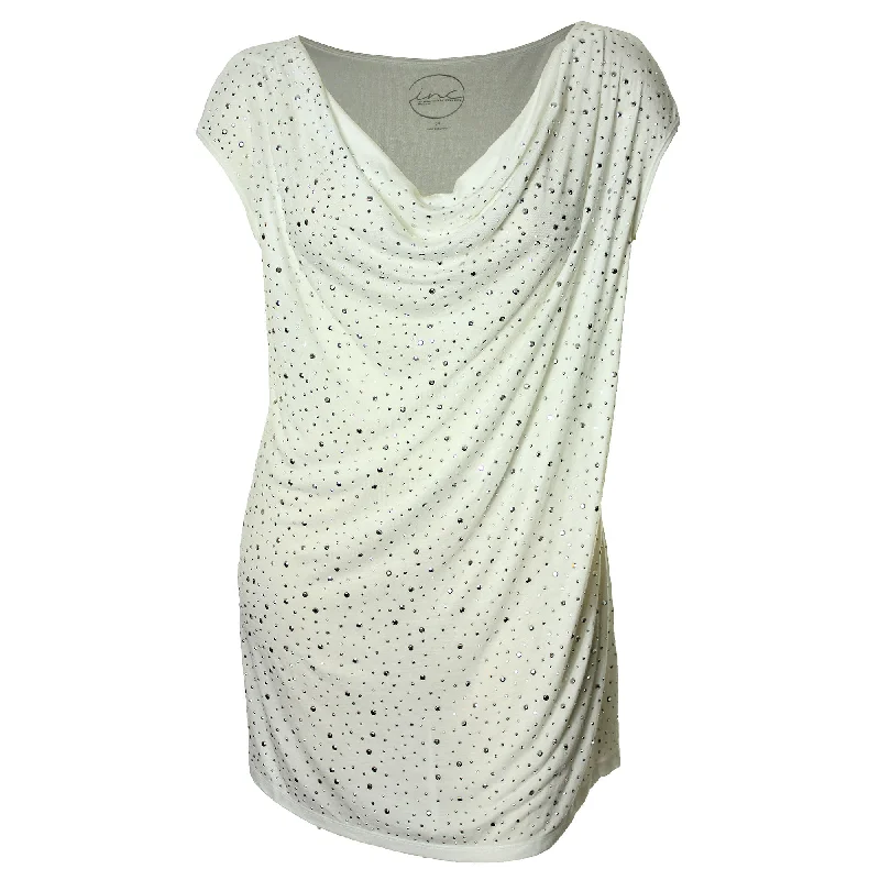 INC White Sleeveless Drape Neck Studded Shirt V-Neck T-Shirt Long Sleeve Cotton