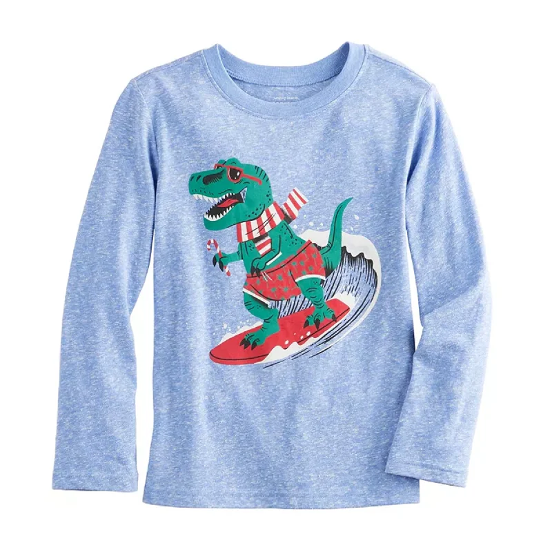 Jumping Beans Christmas Dino Long Sleeve Tshirt Real Fur Shearling Chenille