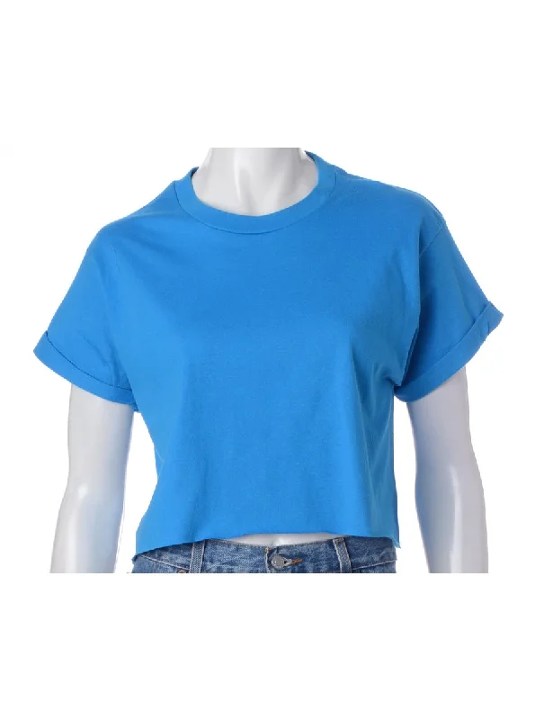 Label Bell Cropped Roll Sleeve T-Shirt Fashionable Trendy Casual