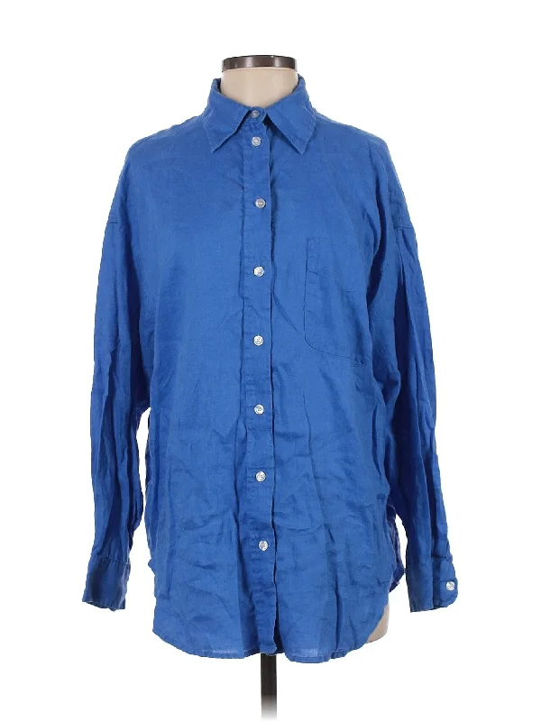 Long Sleeve Button Down Shirt Spandex Blend Rayon Blend Denim Blend