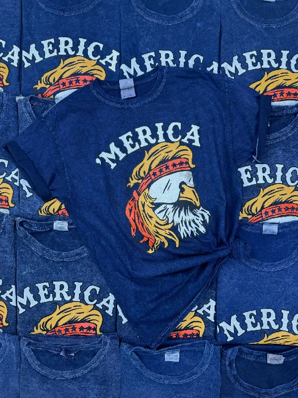 Merica Eagle Graphic Shirt Print Jacquard Patchwork