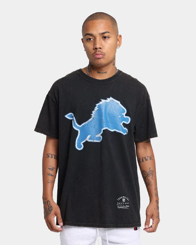 Mitchell & Ness Detroit Lions Oversized Logo Short Sleeve Vintage T-Shirt Vintage Black Satin Blend Silk Blend Wool Blend