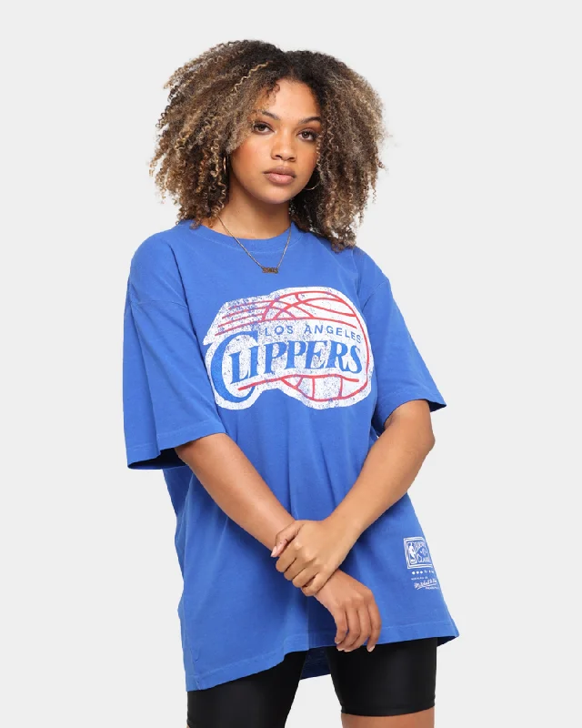 Mitchell & Ness Los Angeles Clippers Oversized TM CLR Logo T-shirt Faded Blue Cotton Fabric Linen Fabric Terry Fabric