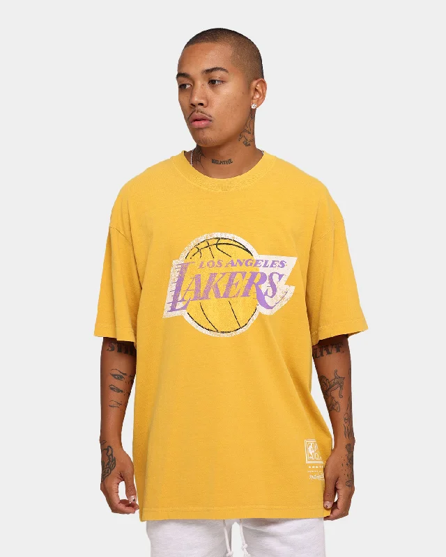 Mitchell & Ness Los Angeles Lakers Oversized TM CLR Logo Vintage T-Shirt Faded Yellow Lace Blend Ribbed Blend Corduroy Blend