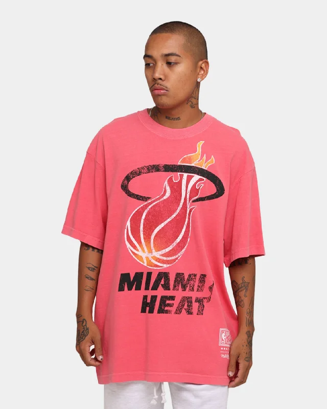 Mitchell & Ness Miami Heat Oversized TM CLR Logo T-shirt Faded Pink Print Jacquard Patchwork