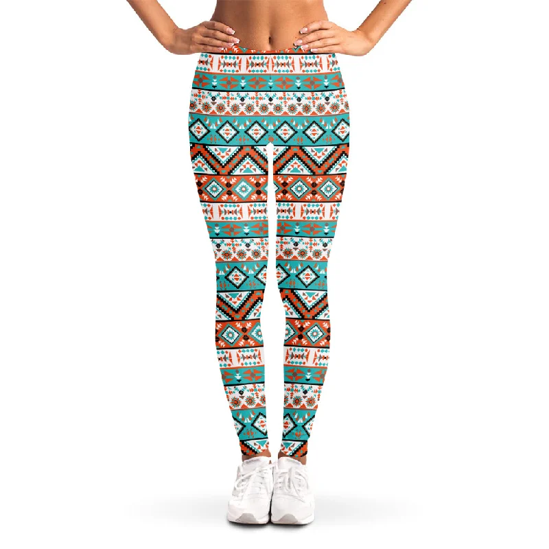 Navajo Geometric Pattern Print Women's Leggings Elegant Printed Leggings with Pockets