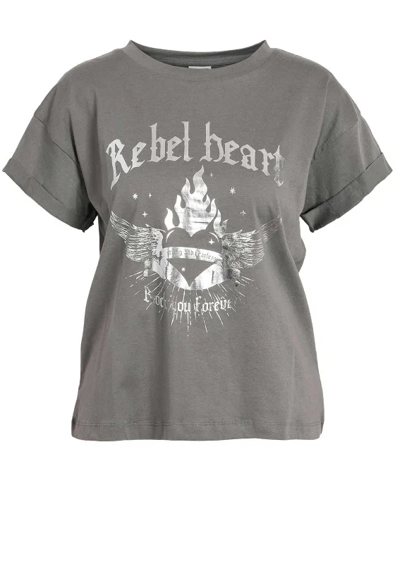 Noisy May Gaby Rock Heart T Shirt, Grey Modern Contemporary Chic