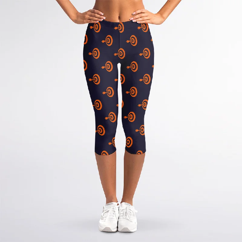 Orange Bullseye Target Pattern Print Women's Capri Leggings Fashionable Sports Leggings