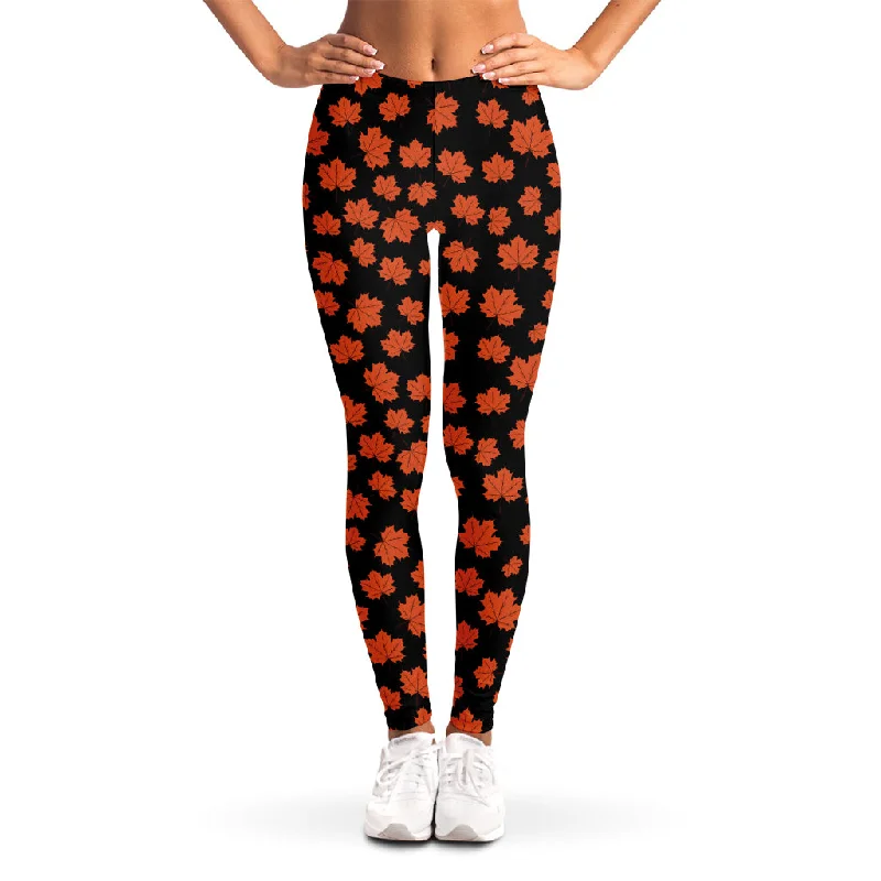 Orange Maple Leaves Pattern Print Women's Leggings Comfortable Bootcut Workout Leggings