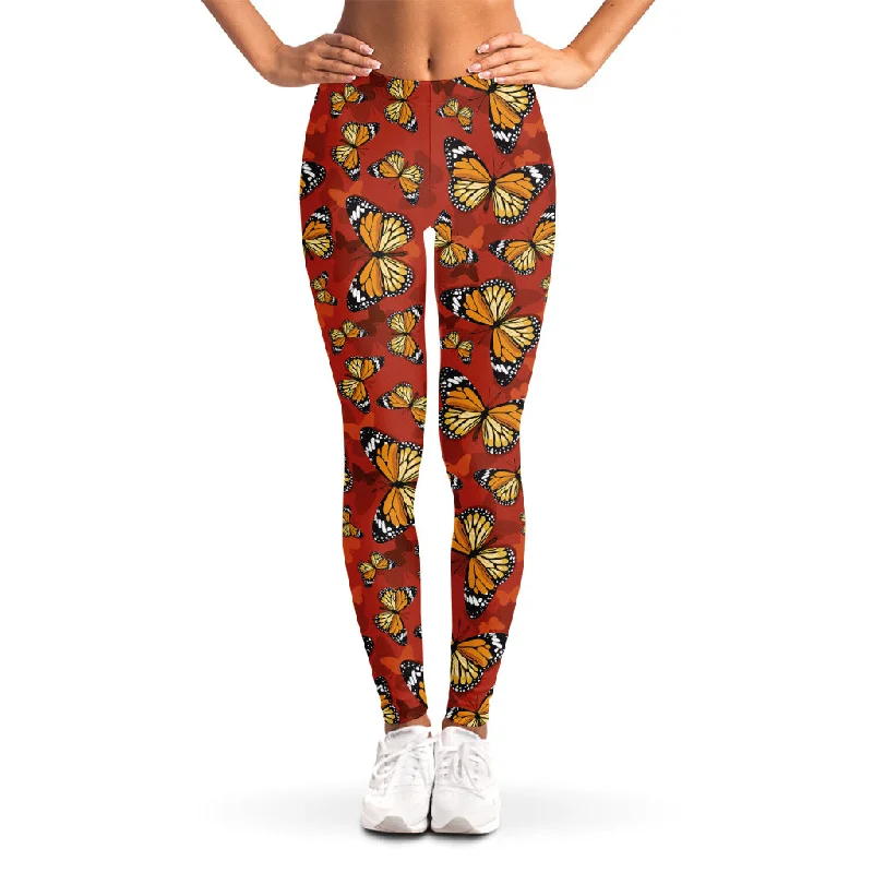 Orange Monarch Butterfly Print Women's Leggings Comfortable Yoga Tights Leggings