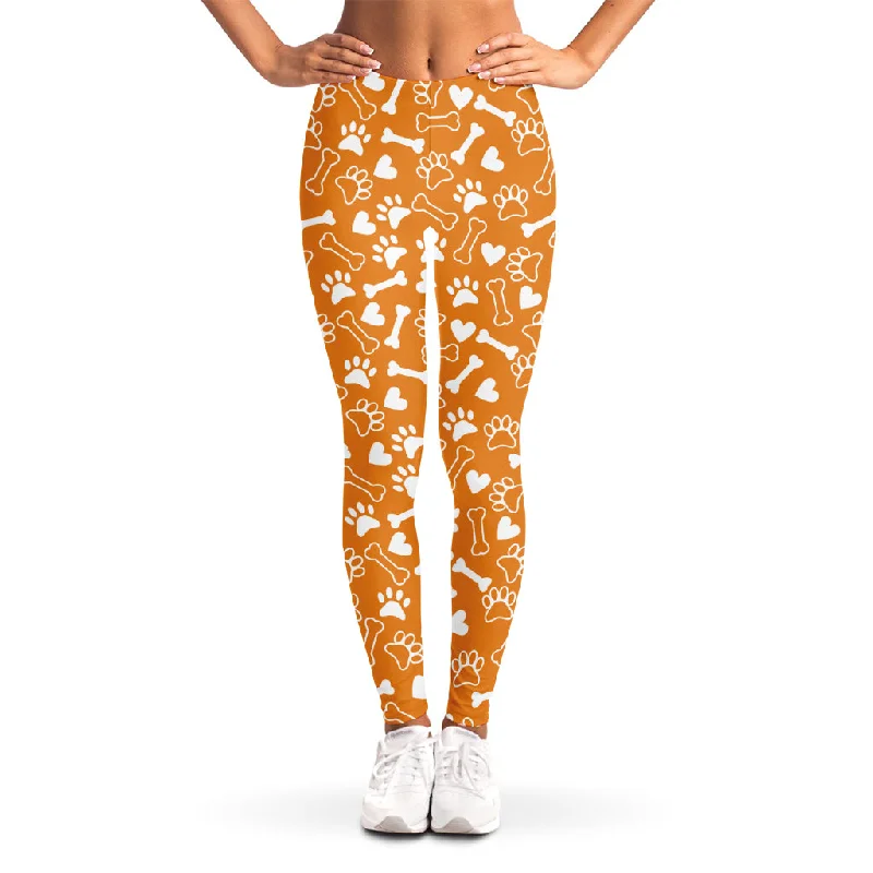 Orange Paw And Bone Pattern Print Women's Leggings Trendy Ombre Effect Leggings