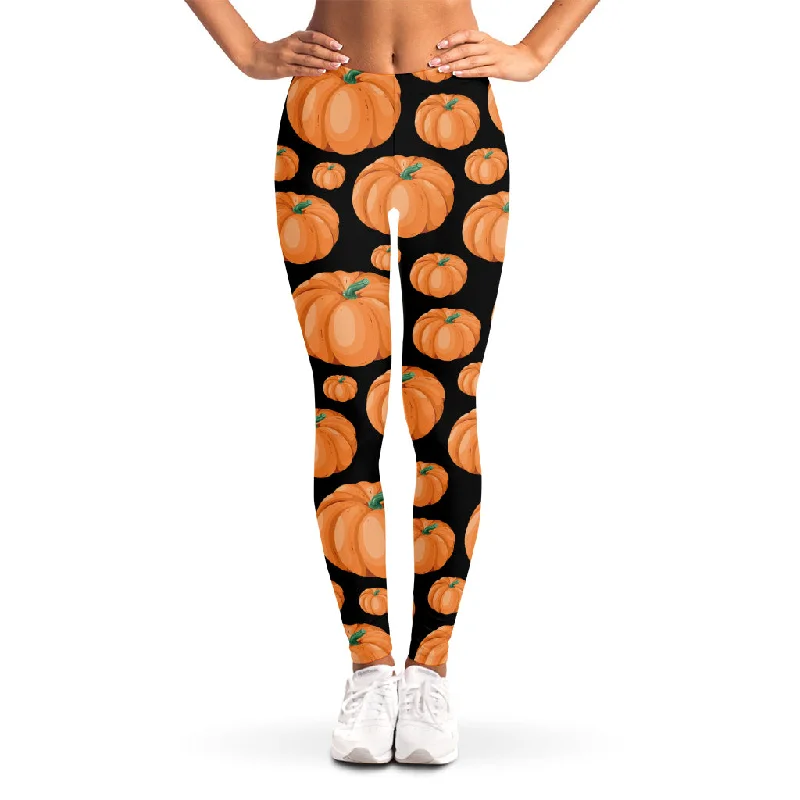 Orange Pumpkin Pattern Print Women's Leggings Comfortable Capri-Length Leggings