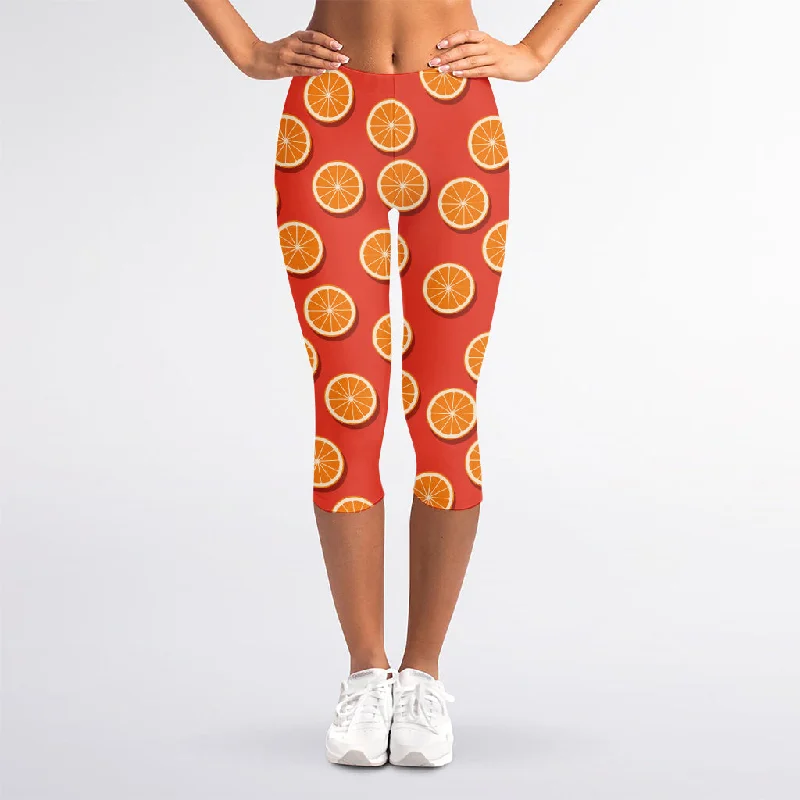 Orange Slices Pattern Print Women's Capri Leggings Stylish Lightweight Leggings