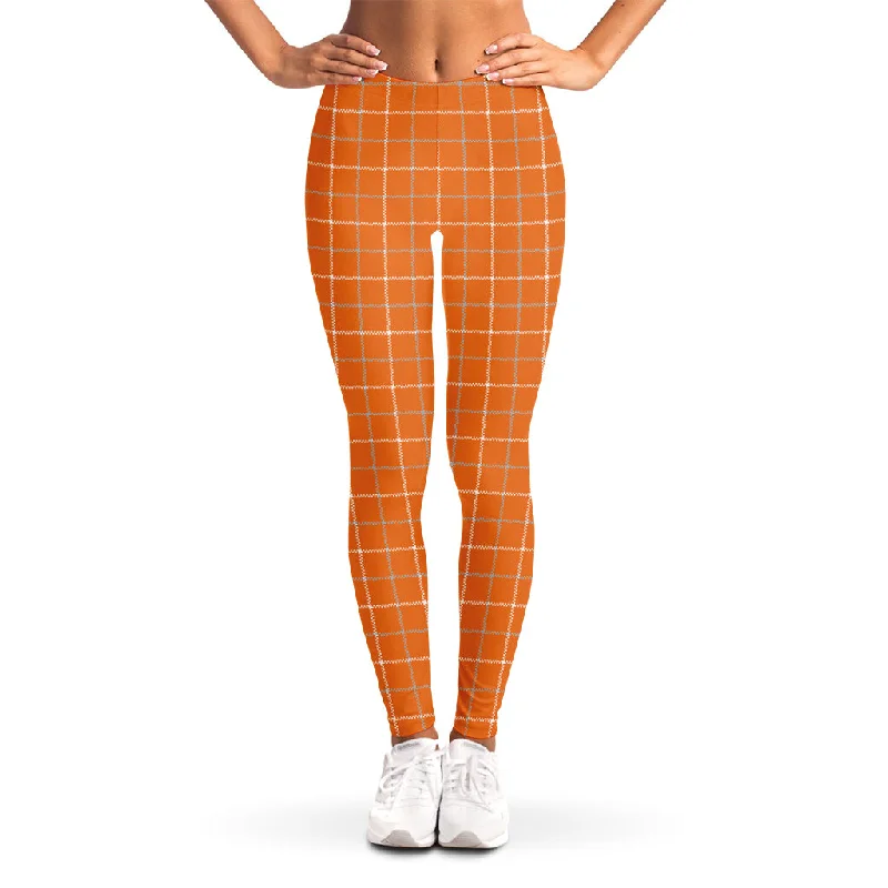 Orange Tattersall Pattern Print Women's Leggings Comfortable Lounge Leggings