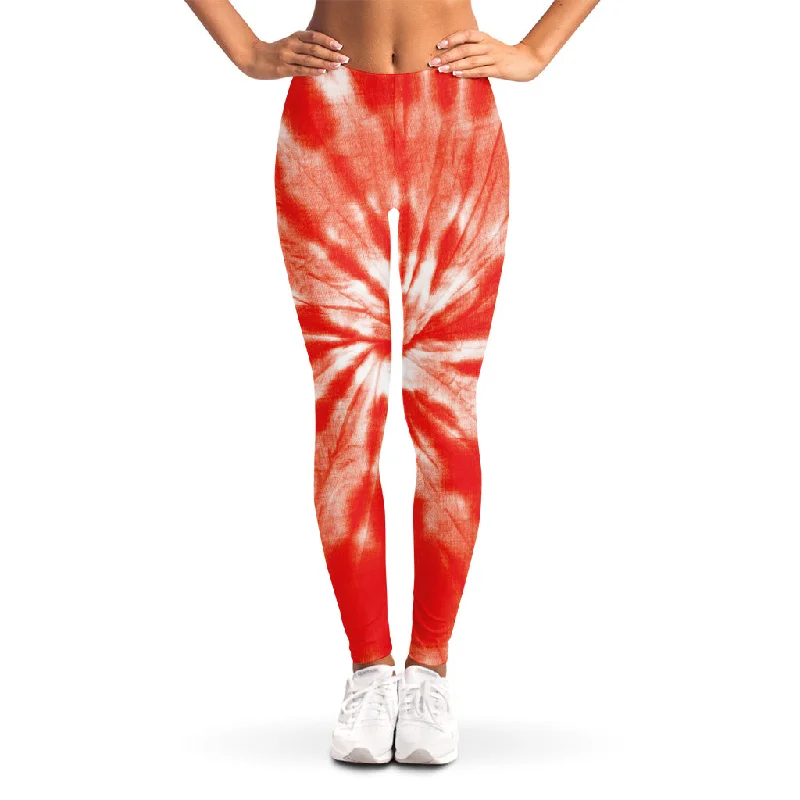 Orange Tie Dye Print Women's Leggings Stylish Printed Stretch Leggings