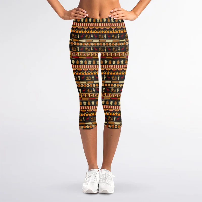 Ornament Egyptian Pattern Print Women's Capri Leggings Cozy Mid-Rise Workout Leggings