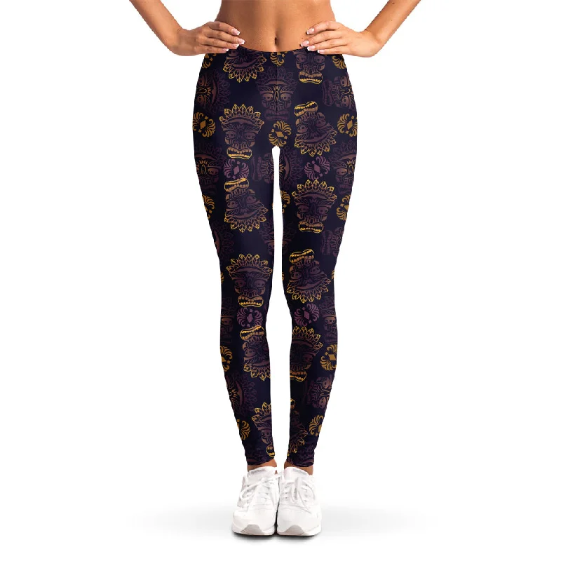 Ornament Tiki Mask Pattern Print Women's Leggings Casual Sporty Leggings