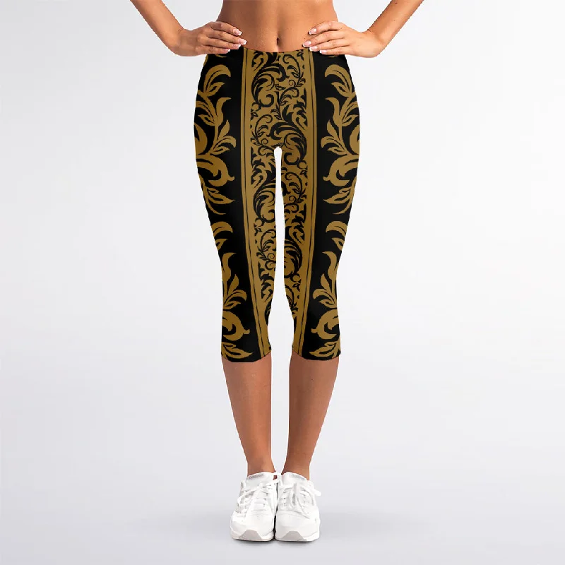 Ornamental Western Damask Print Women's Capri Leggings Fashionable Quick-Dry Yoga Pants