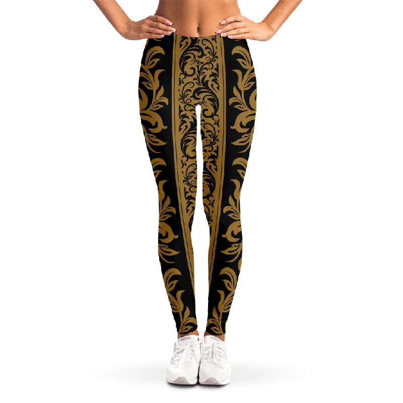 Ornamental Western Damask Print Women's Leggings Comfortable Fleece-Lined Leggings