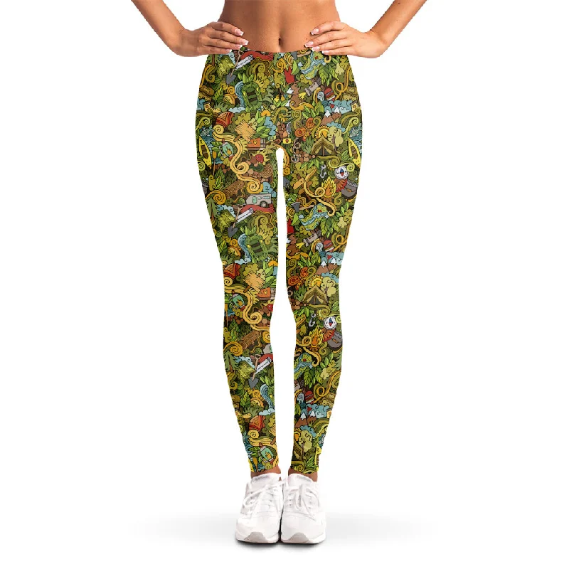 Outdoor Camping Pattern Print Women's Leggings Comfortable Compression Leggings