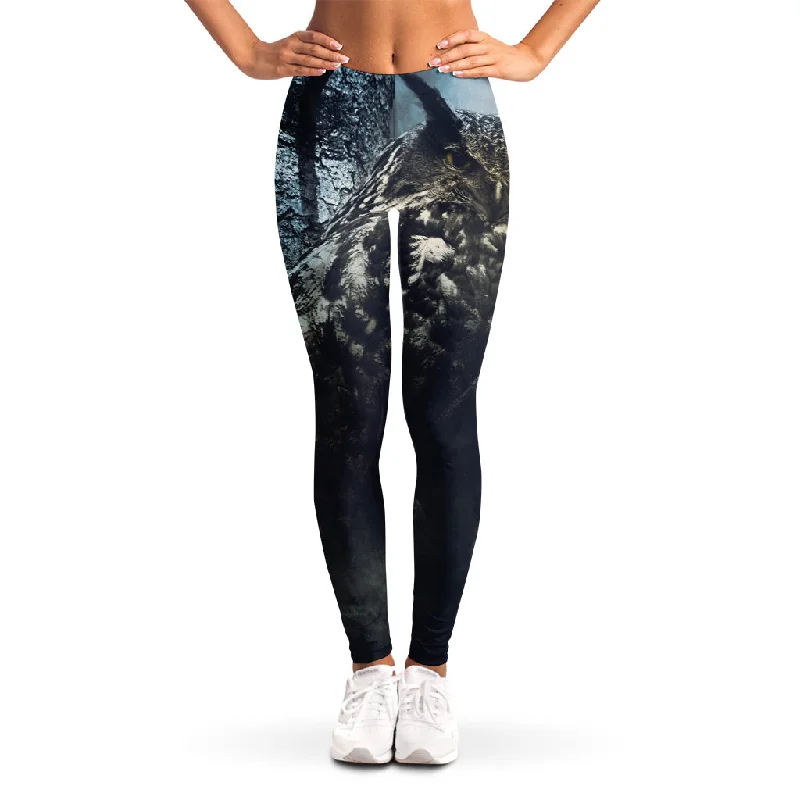 Owl At Night Print Women's Leggings Trendy Full-Length Leggings