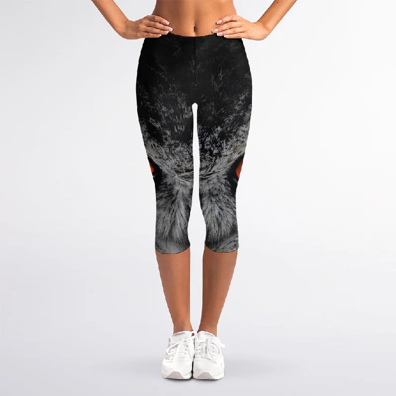 Owl Eyes Print Women's Capri Leggings Cozy Yoga Compression Leggings