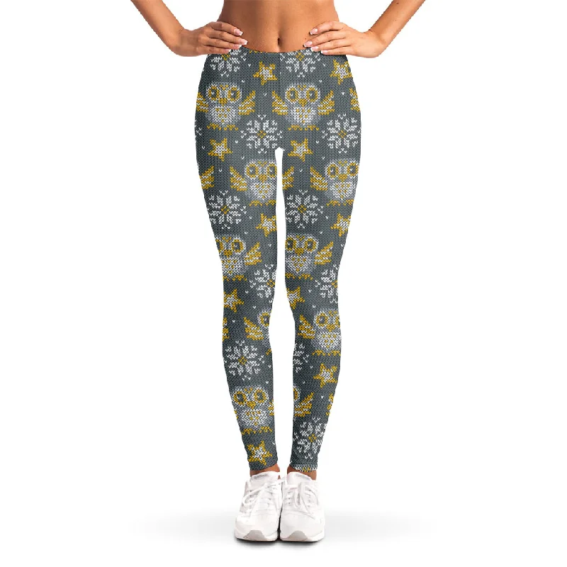 Owl Knitted Pattern Print Women's Leggings Trendy Flared Leggings