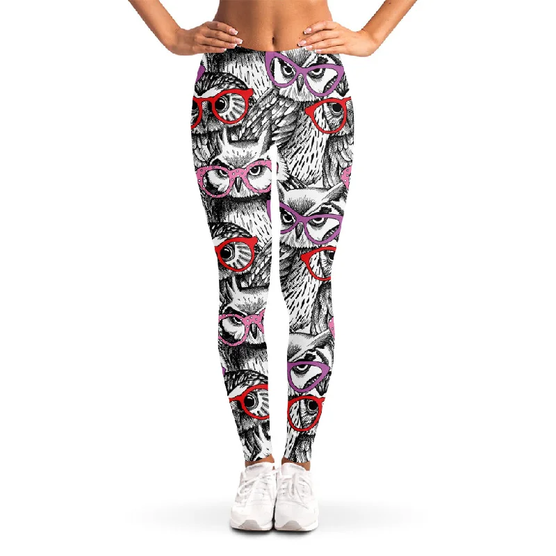 Owl With Glasses Pattern Print Women's Leggings Stylish Ultra Stretch Leggings