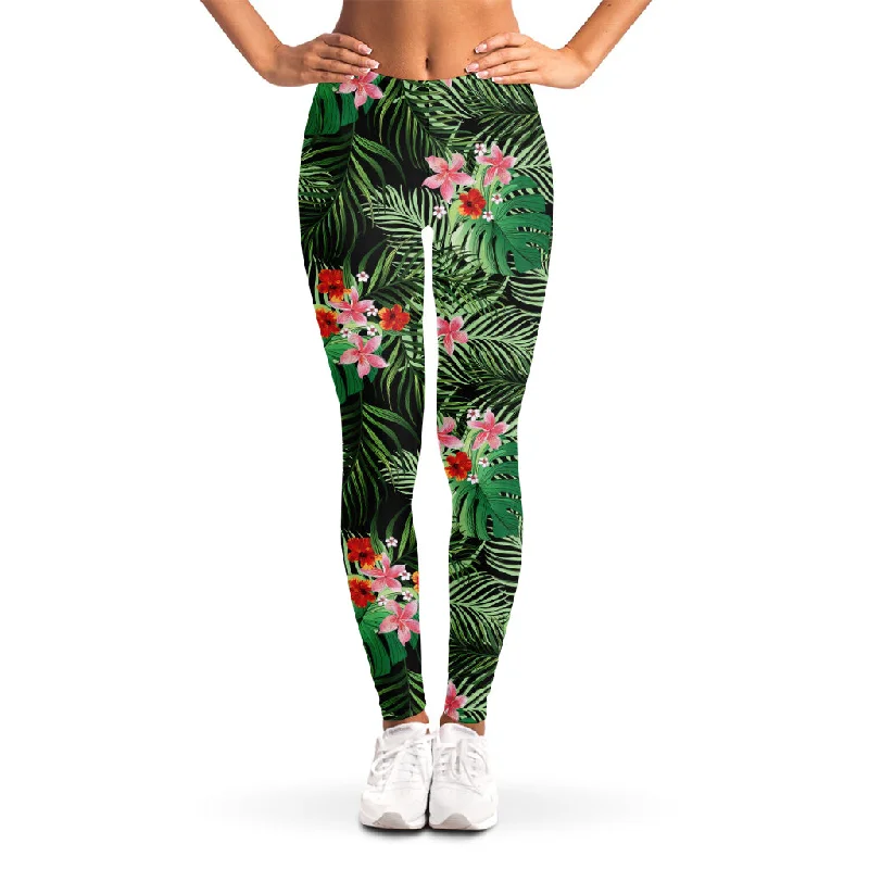 Palm Hawaiian Tropical Pattern Print Women's Leggings Trendy Leather-Look Workout Leggings