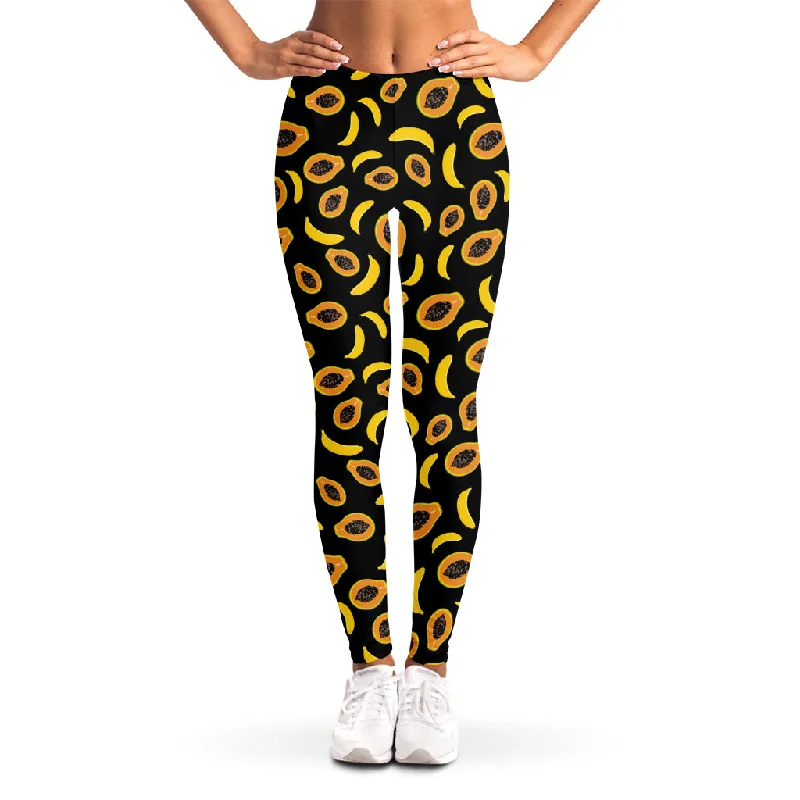 Papaya And Banana Pattern Print Women's Leggings Fashionable Stretchy Fit Leggings