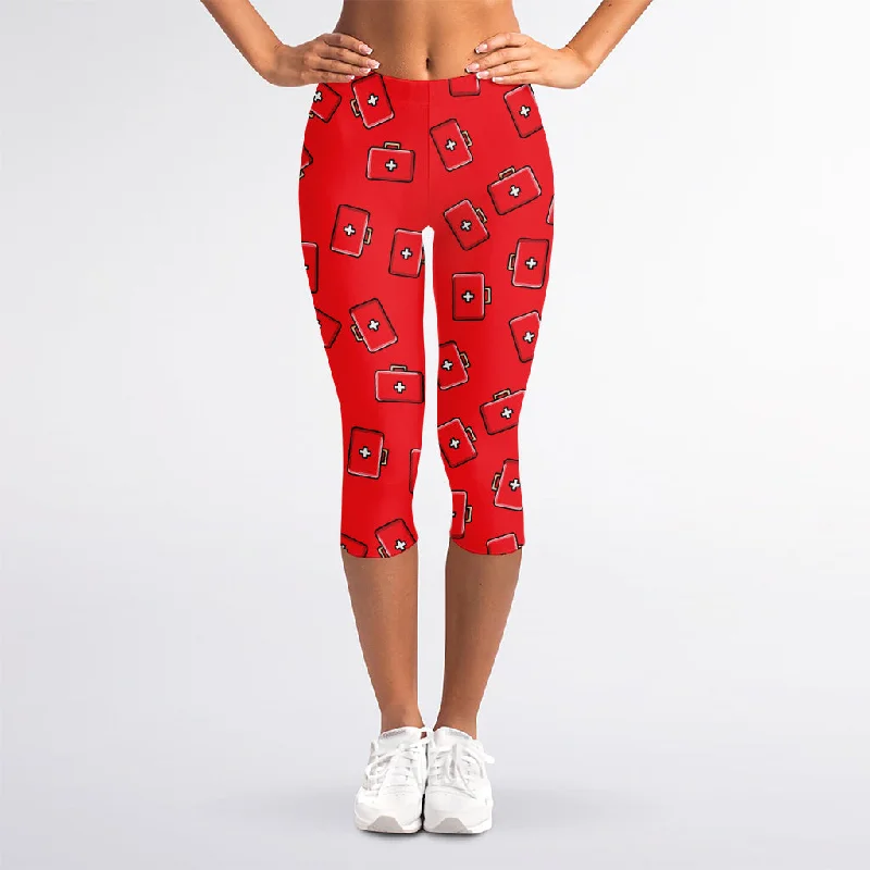 Paramedic First Aid Kit Pattern Print Women's Capri Leggings Comfortable Tummy Shaping Leggings