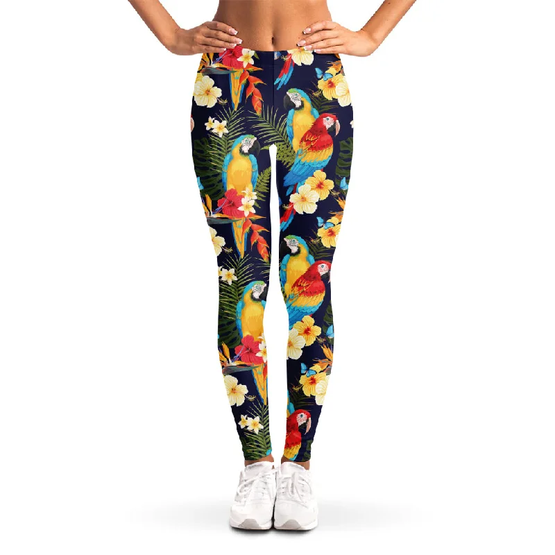 Parrot And Flower Pattern Print Women's Leggings Comfortable Full-Body Compression Leggings