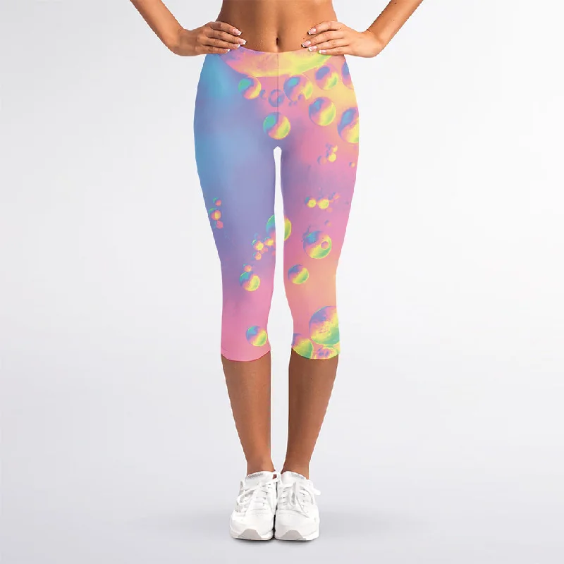 Pastel Acid Melt Print Women's Capri Leggings Trendy Digital Print Leggings