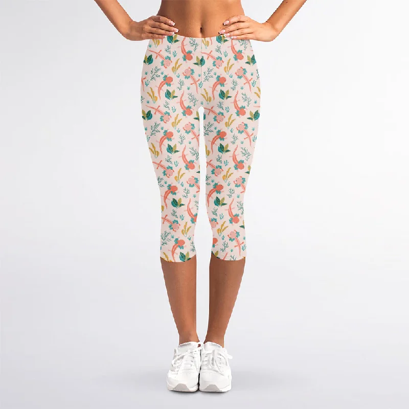 Pastel Axolotl Pattern Print Women's Capri Leggings Fashionable Plus-Size Activewear