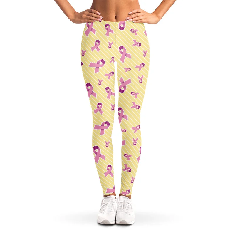 Pastel Breast Cancer Awareness Print Women's Leggings Comfortable Zip-Up Leggings