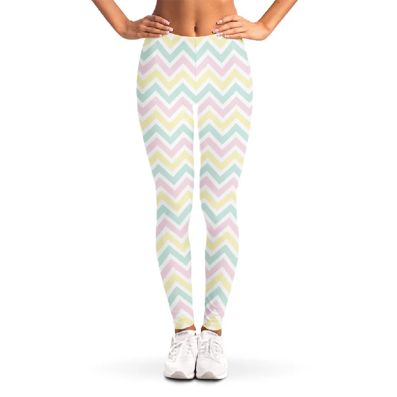 Pastel Chevron Pattern Print Women's Leggings Stylish Sweat-Proof Leggings