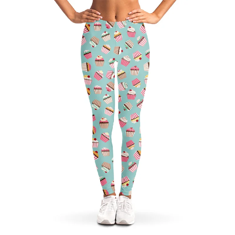 Pastel Cupcake Pattern Print Women's Leggings Stylish Everyday Leggings