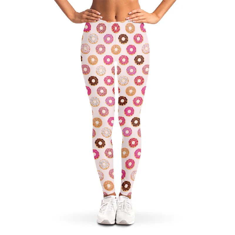 Pastel Donut Pattern Print Women's Leggings Cozy Ribbed Leggings