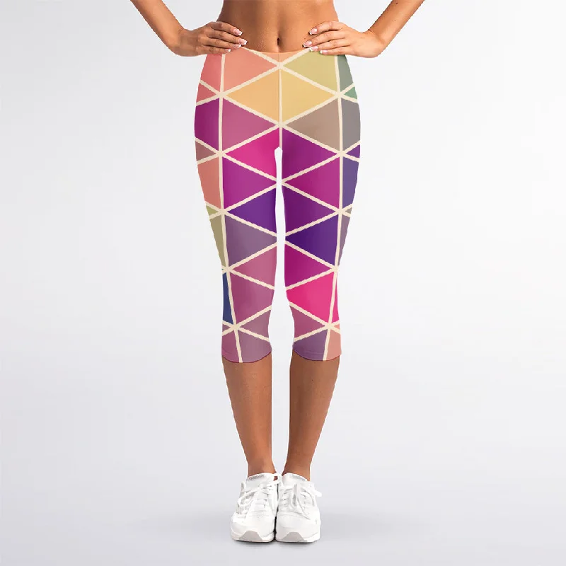 Pastel Geometric Shape Pattern Print Women's Capri Leggings Comfortable Ribbed Waistband Leggings