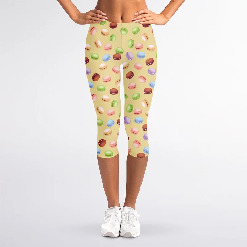 Pastel Macaron Pattern Print Women's Capri Leggings Comfortable Workout Fitness Leggings