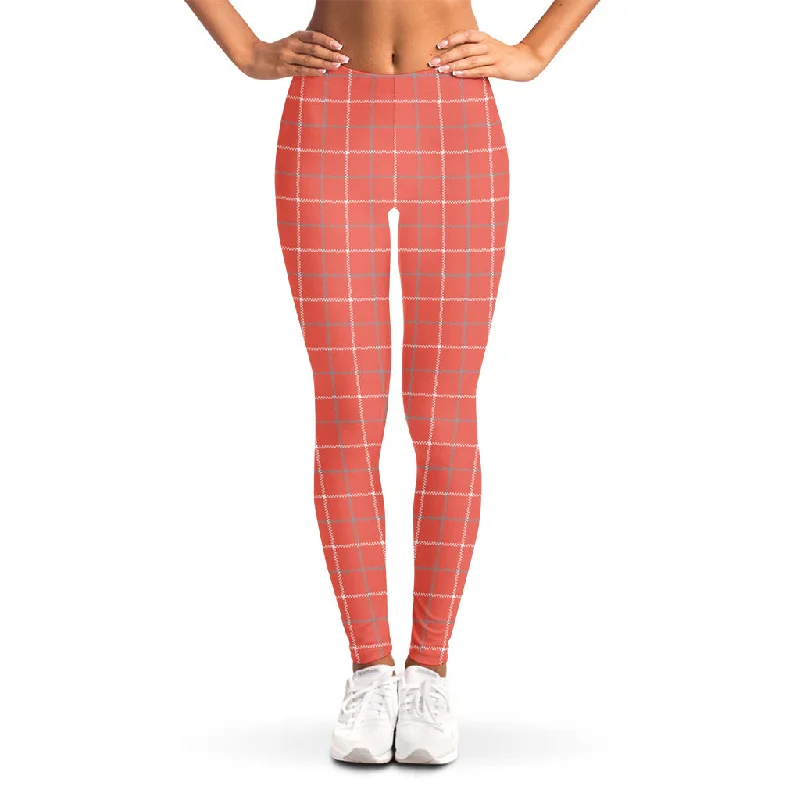 Pastel Red Tattersall Pattern Print Women's Leggings Cozy Lounge Pants Leggings