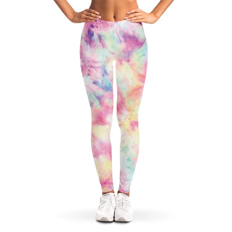 Pastel Tie Dye Print Women's Leggings Stylish High-Waisted Leggings