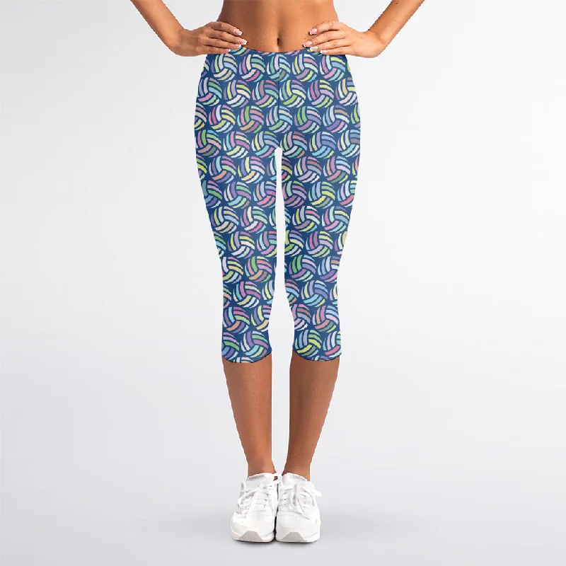 Pastel Volleyball Pattern Print Women's Capri Leggings Trendy Spandex Leggings