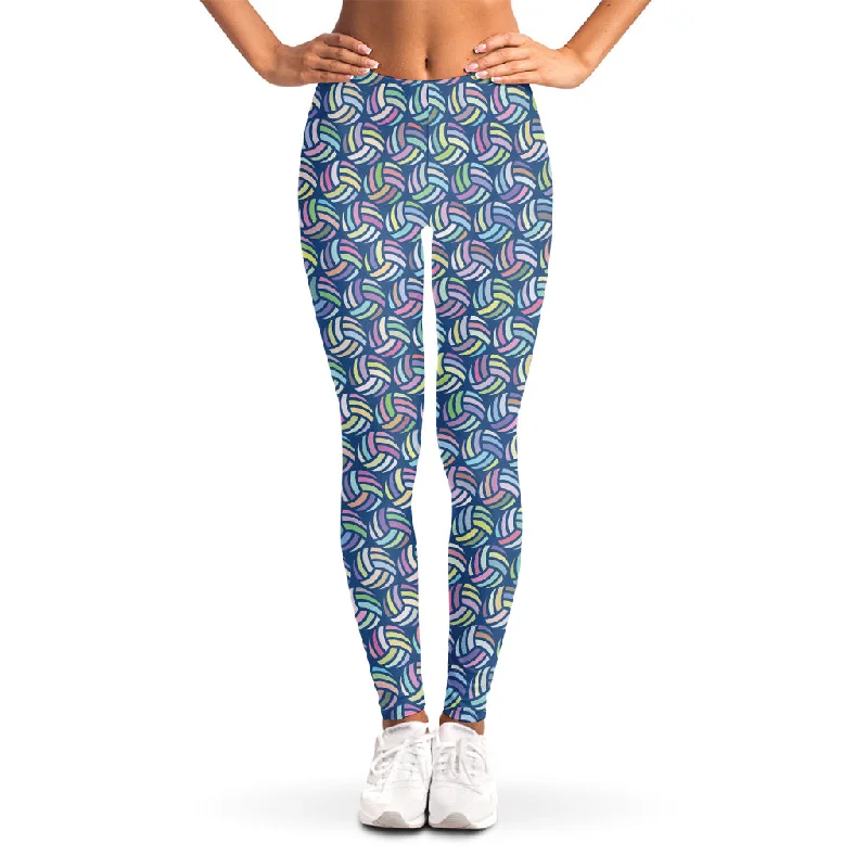 Pastel Volleyball Pattern Print Women's Leggings Chic Workout Leggings