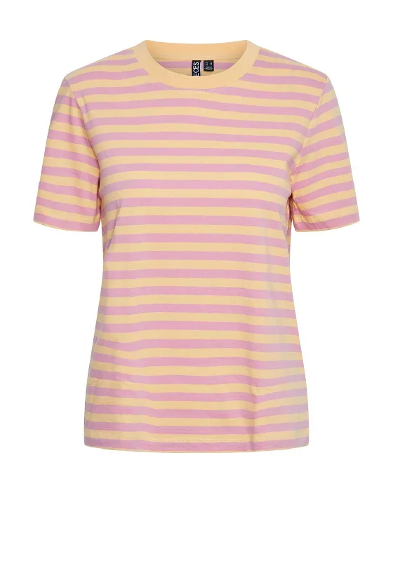 Pieces Ria Striped T-Shirt, Wild Rose & Buff Orange Zippered Front Buttoned Front Snap Front