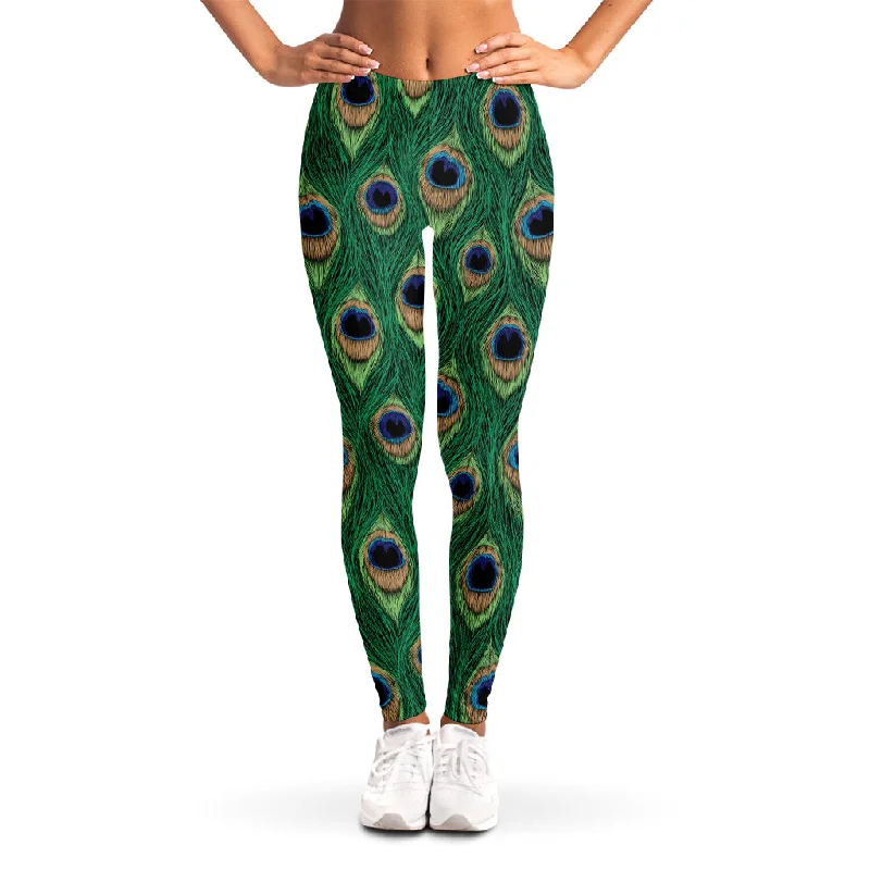 Peacock Tail Pattern Print Women's Leggings Elegant Casual Fit Leggings