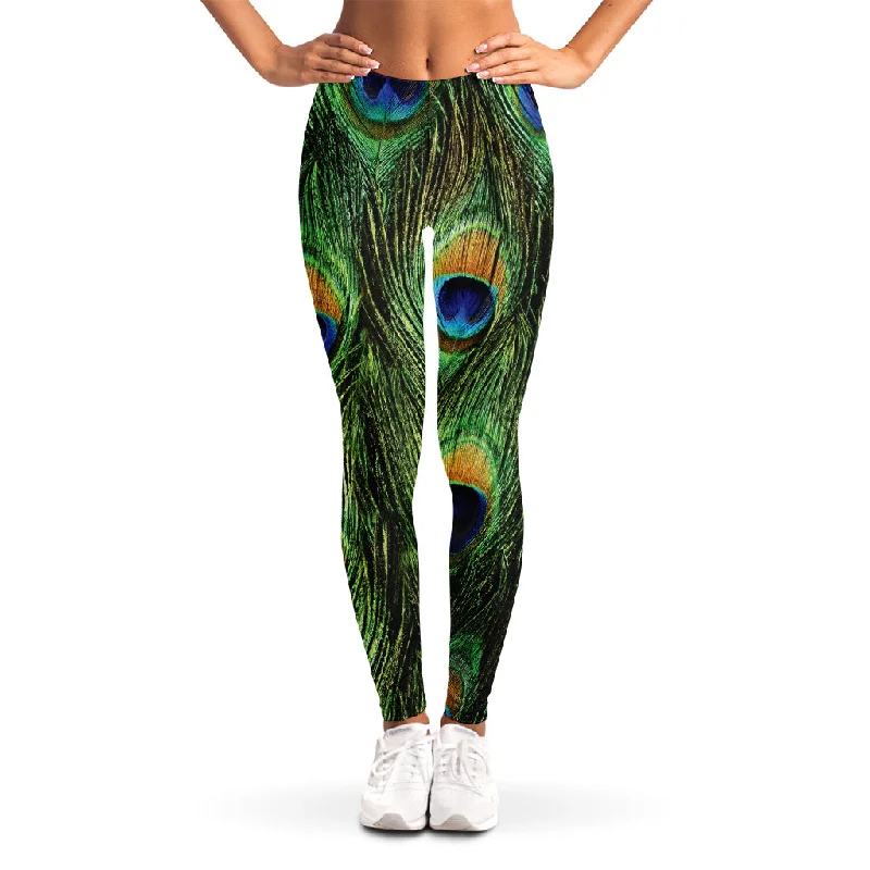 Peacock Tail Print Women's Leggings Trendy Flared Leggings